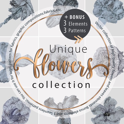 Element design with the title 'Unique Flowers Collection Bundle '