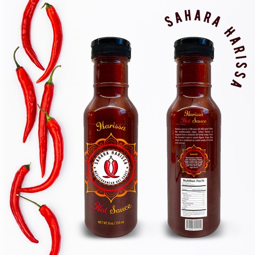 Sauce packaging with the title 'Hot Sauce Mediterranean Start-Up Brand'