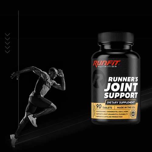 Fitness label with the title 'RunFit sport supplement label design'