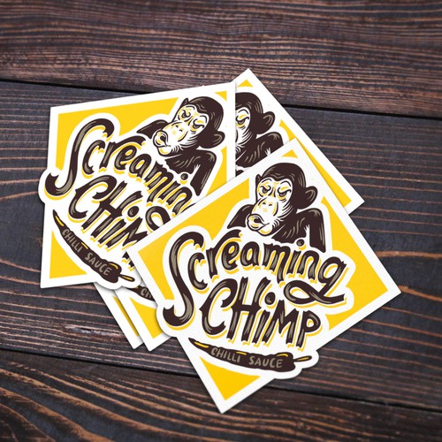 Spicy logo with the title 'SCREAMING CHIMP CHILLI SAUCE'