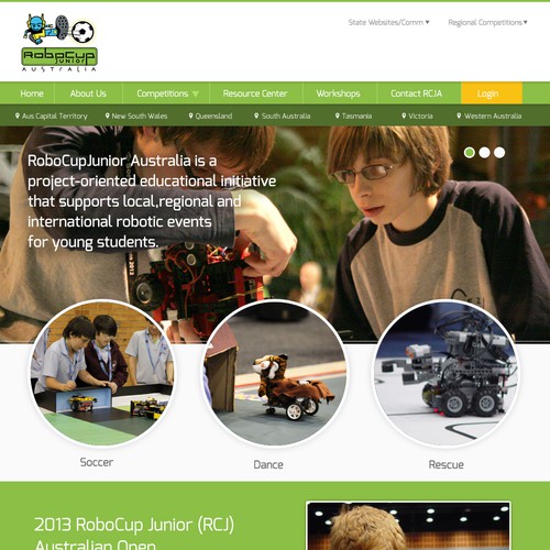Children's website with the title 'New website design wanted for RoboCup Junior Australia'