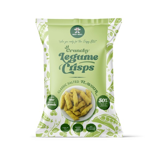 Chips packaging with the title 'Legume Crisps'