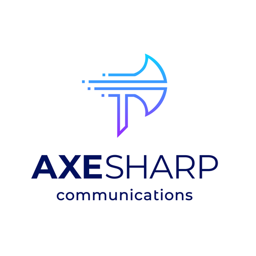 Axe design with the title 'Axe Sharp Communications Logo | Axe Logo | Technology Logo | Logoline | Logomark | Monogram logo'