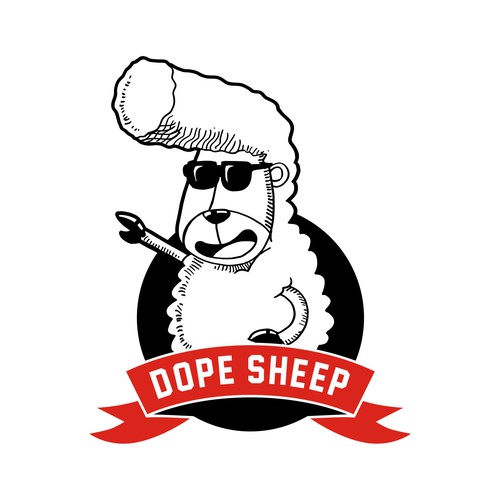 Vector design with the title 'DESIGN LOGO FOR YOUNG FUN SHIRT COMPANY. DOPESHEEP'