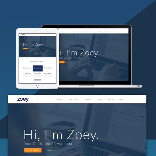 Blue website with the title 'Modern design for a personal assistant website'