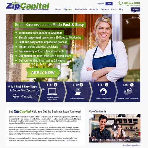 Homepage website with the title 'Landing Page Design for ZipCapital'