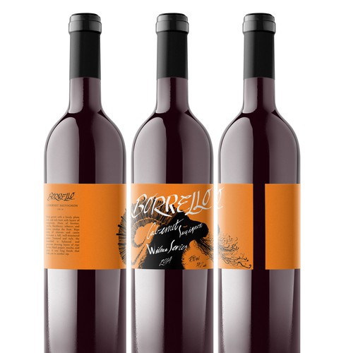 Drawing label with the title 'Wrap-around, illustrated wine label'