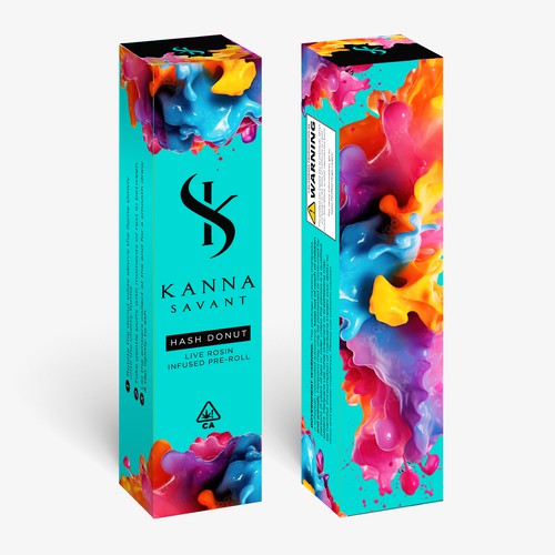 Colorful design with the title 'Box packaging for Hash Donut'