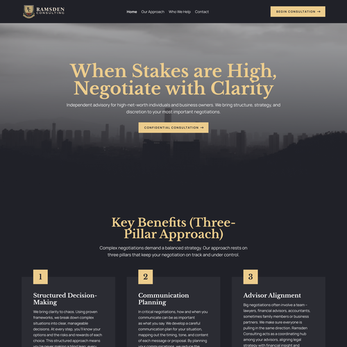 Gold website with the title 'Luxury website for Ramsden Consulting'