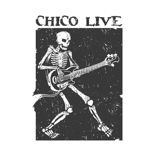 Rock logo with the title 'Edgy Illustrative Logo for Chico Live'