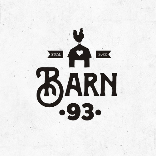 Barn logo with the title 'Rustic, primitive vintage logo-design for Barn 93'