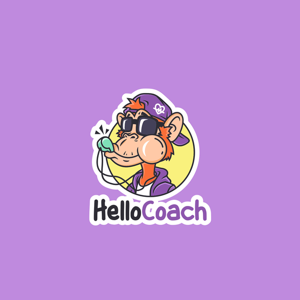 Monkey design with the title 'Hello Coach - Cool ape character'