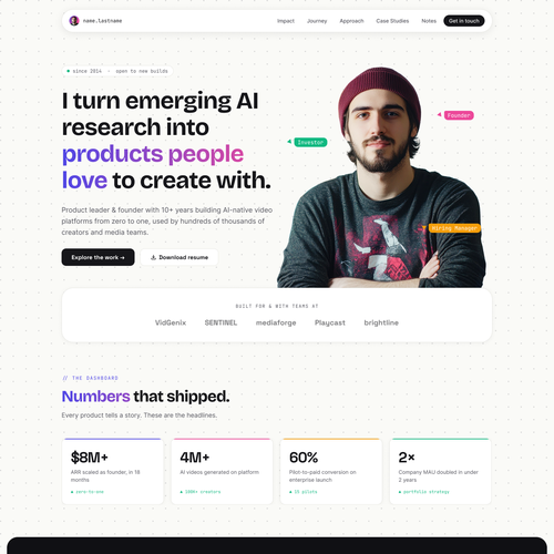 Portfolio website with the title 'AI Product Leader - Personal brand site'