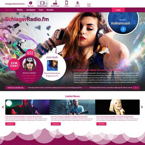 Pink website with the title 'Online-Radio-Streams'