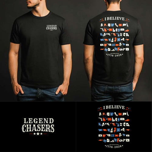 American t-shirt with the title 'Legend Chasers - America's 250th Anniversary!'