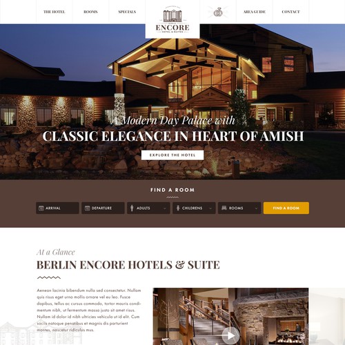 Creative website with the title 'Elegant design for Amish Hotel'