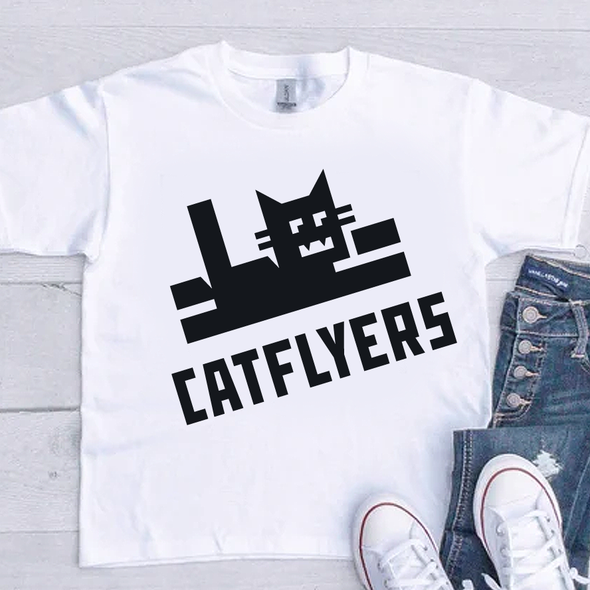 Black and white contacts logo with the title 'Catflyers'