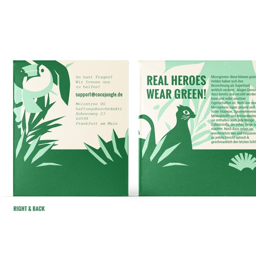 Green packaging with the title 'Modern packaging for Microjungle'