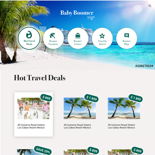 Desktop website with the title 'BabyBoomerTrips redesign'