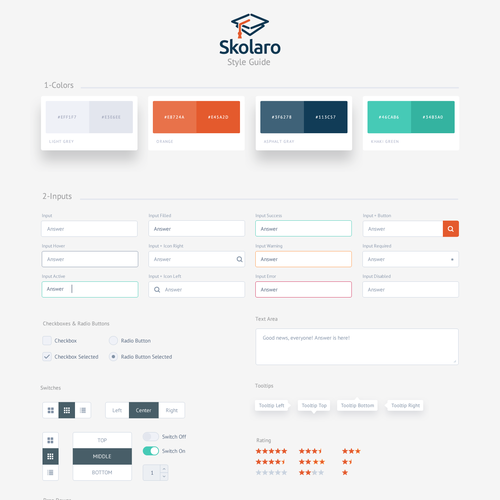 Style guide design with the title 'Skolara UI Style Guide'