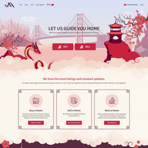 Graphic website with the title 'Design a cute & sophisticated Chinese Real Estate'