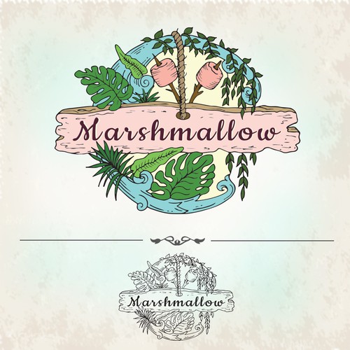 Marshmallow design with the title 'Tropical-themed restaurant logo'