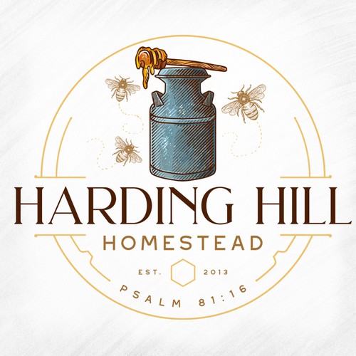 Vintage design with the title 'Harding Hill Homestead'