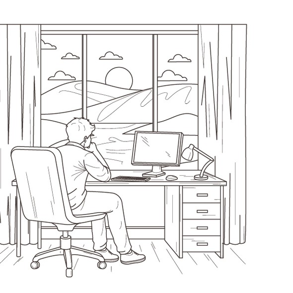 Office illustration with the title 'Line art'