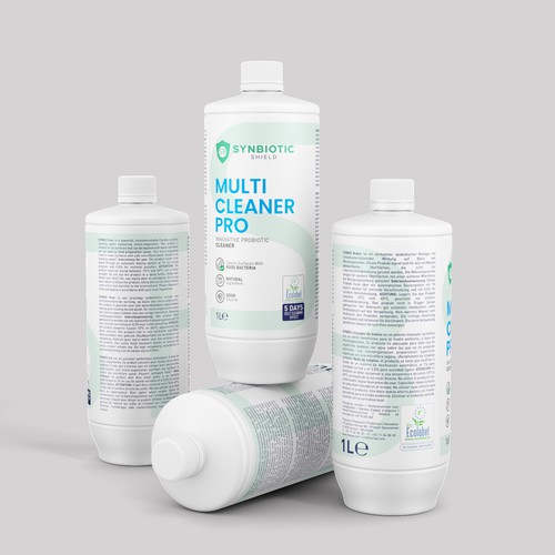 Bottle label with the title 'SYNBIOTIC SHIELD Multi Cleaner Pro'