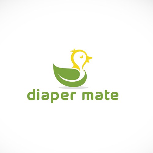 Yellow and green design with the title 'Logo design for "Diaper Mate" brand of diaper pail refills'