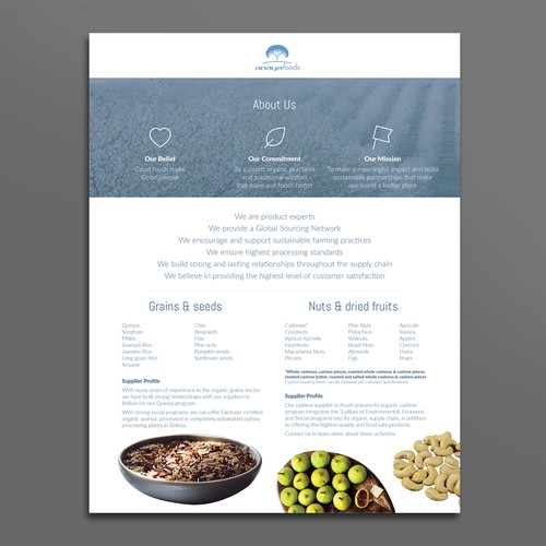 Earthy design with the title 'Sales sheet for Anaya Foods'