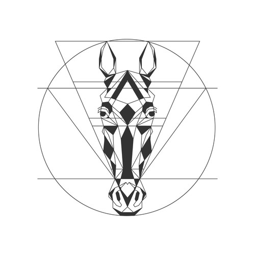 Head design with the title 'Horse portrait, tattoo design.'