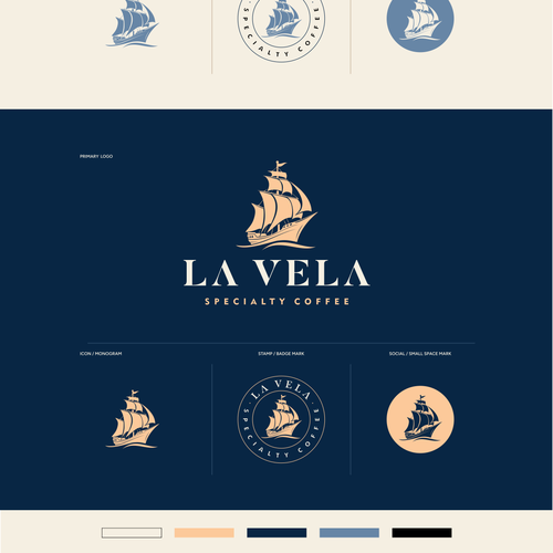 Ship logo with the title 'Logo Design for La Vela Specialty Coffee'