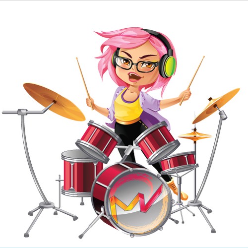 Drummer logo with the title 'Vibrant Logo for a Beautiful Female Drummer'