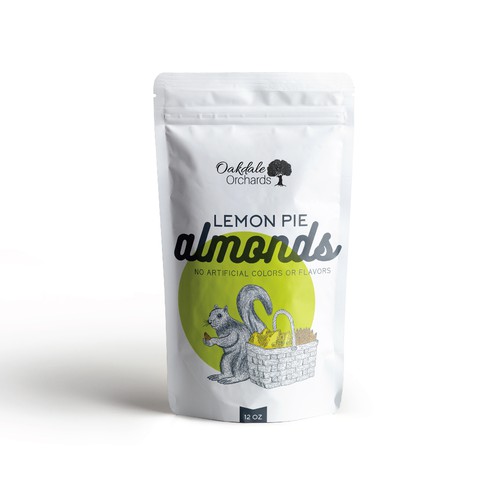 Almond packaging with the title 'Lemon Pie Almonds'