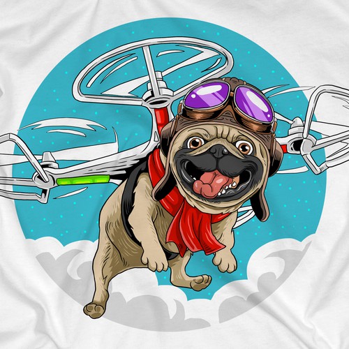 Dog t-shirt with the title 'Pug Flying Drone T-Shirt'