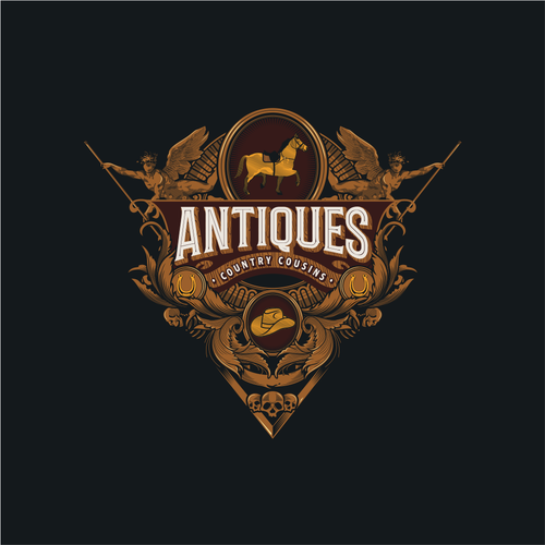 Antique logo with the title 'FULL ENGRAVED ILLUSTRATION - FOR LOGO ANTIQUES SHOP'