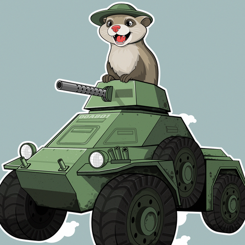 Cute t-shirt with the title 'Ferret on an armored car'