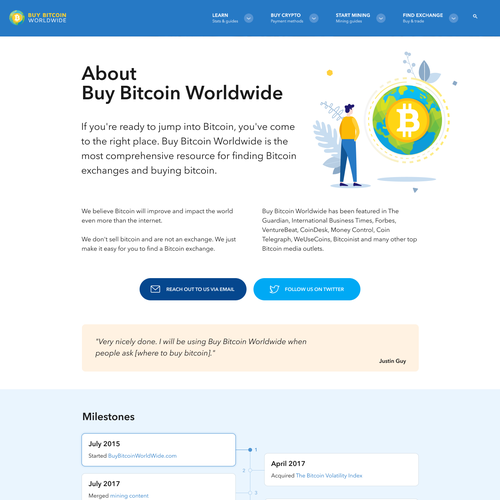Bitcoin website with the title 'Buy Bitcoin Worldwide - About page design'