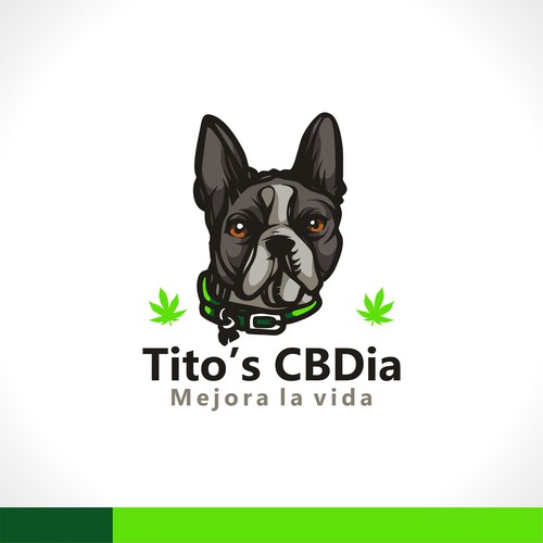 Cute dog logo with the title 'Tito’s CBDia | Mejora la vida'