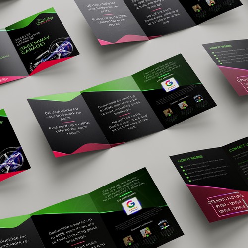 Showroom design with the title 'Brochure pour une carrosserie automobile / garage'