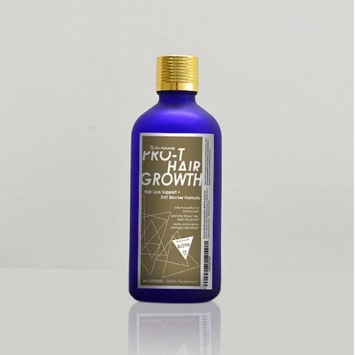 Blue label with the title 'Packaging for Hair Supplement Product'