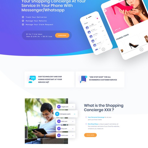 White background design with the title 'Shopping Concierge'