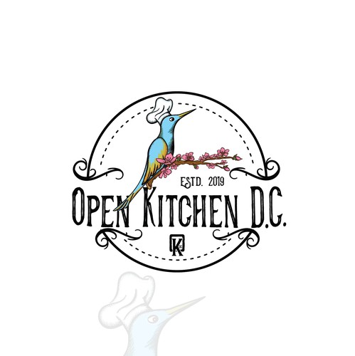 Hummingbird logo with the title 'Logo for Open Kitchen events that are part cooking class, part cultural experience, mixed in with a whole lot of fun.'
