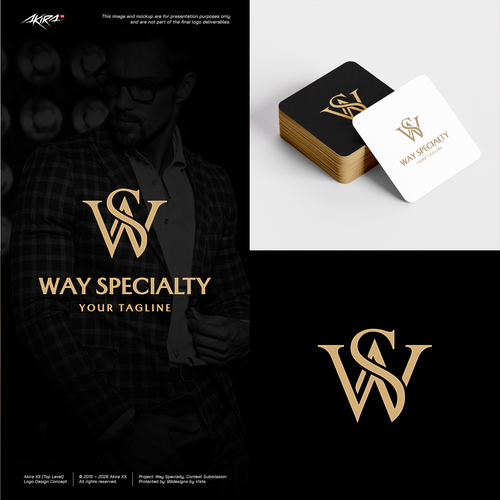 Gold brand with the title 'WAY SPECIALTY – Timeless Luxury Logo Design'