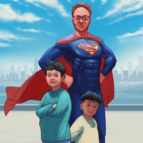 Superhero artwork with the title 'SuperDad'