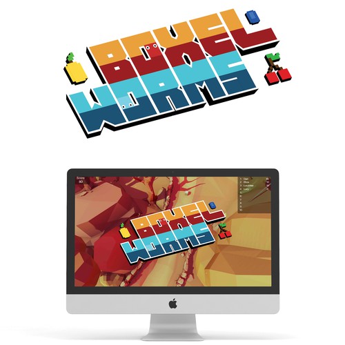 8 bit logo with the title 'Boxel Worms Game Logo'