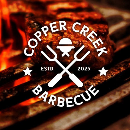 Smokehouse design with the title 'Copper Creek BBQ Catering Service'