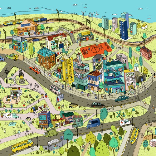 City artwork with the title 'illustration for kids'