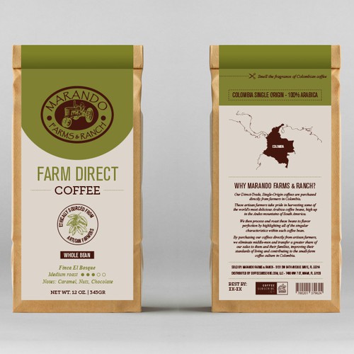 Farm label with the title 'Farm Direct Coffee'